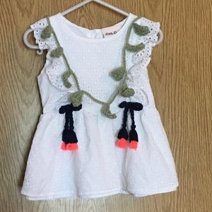 Little Lass White Eyelet Dress Navy Tassels Sz 3T